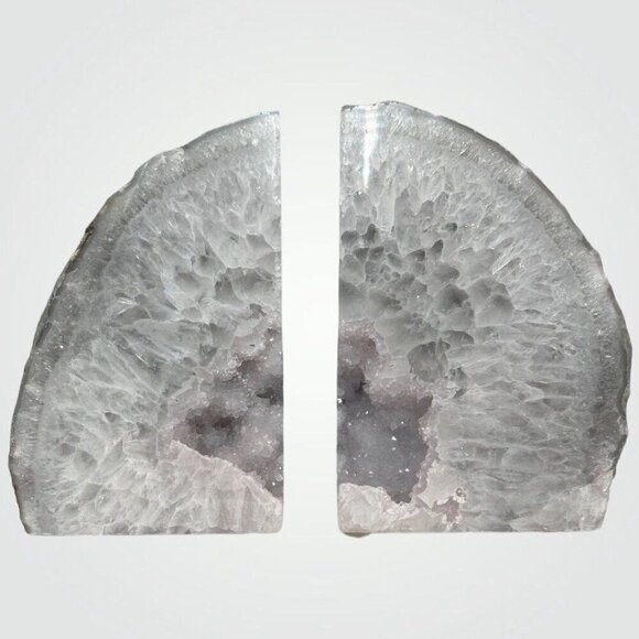 Agate Bookends, Druzy Purple Geode Center, Violet, White Layers, Gray Tones (DC) - Picture 4 of 10